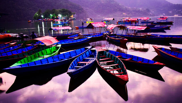 night view of the city - nepal, pokhara.