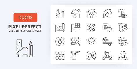 home renovation line icons 256 x 256