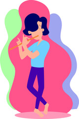 Fototapeta na wymiar A woman playing flute colorful illustration