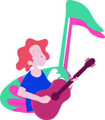 A woman playing guitar colorful illustration