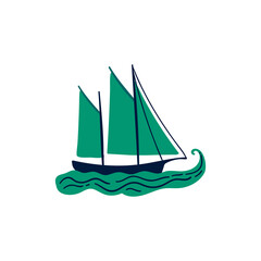 hand drawn green sailboat vector illustration. creative nautical designs for fabric, wrapping, wallpaper, textile, apparel.