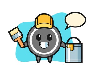 Hockey puck cartoon as a painter