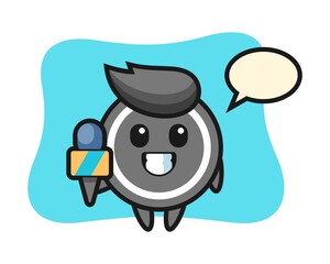 Hockey puck cartoon as a news reporter