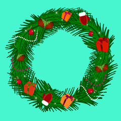 Christmas wreath with objects and elements poster design. Xmas. Vector. Eps 10.