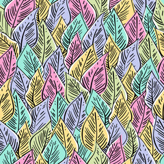Colorful leaves seamless decorative pattern. Vector nackground.