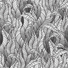 Black and white leaves seamless decorative pattern. Vector nackground.