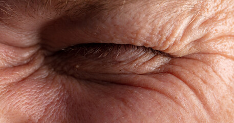 Close up of man’s closed eye.