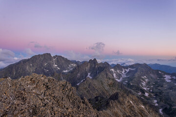 Landscape of high rocky mountains before the sunrise. High Tatras.
