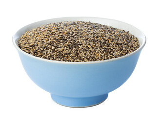 Bowl with chia seeds isolated on white
