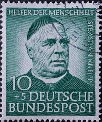 GERMANY - CIRCA 1953: a postage stamp printed in Germany showing an image of sebastian Kneipp,...