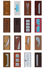 A large set of designer's sixteen elements, doors of different shapes.