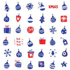 Vector Christmas background in vintage cartoon style. Seamless pattern with Christmas toys and gifts.