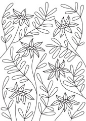 Modern cartoon flowers pattern coloring page. Vector trendy hand drawn illustration. 
