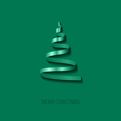 Merry Christmas card. Simple pine silhouette made with ribbon.
