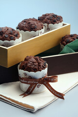 Chocolate chip muffins in gift boxes