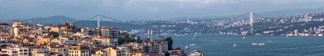 panoramic perspective at famous bridge in Istanbul augst summer