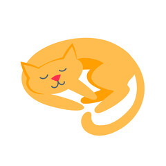 Funny sleeping red cat in cartoon style.