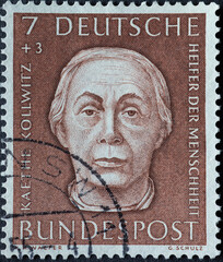 GERMANY - CIRCA 1954: a postage stamp printed in Germany showing an image of Käthe Kollwitz, circa...