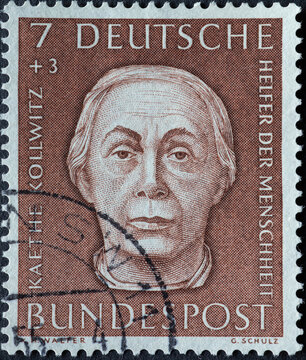 GERMANY - CIRCA 1954: a postage stamp printed in Germany showing an image of Käthe Kollwitz, circa 1954.