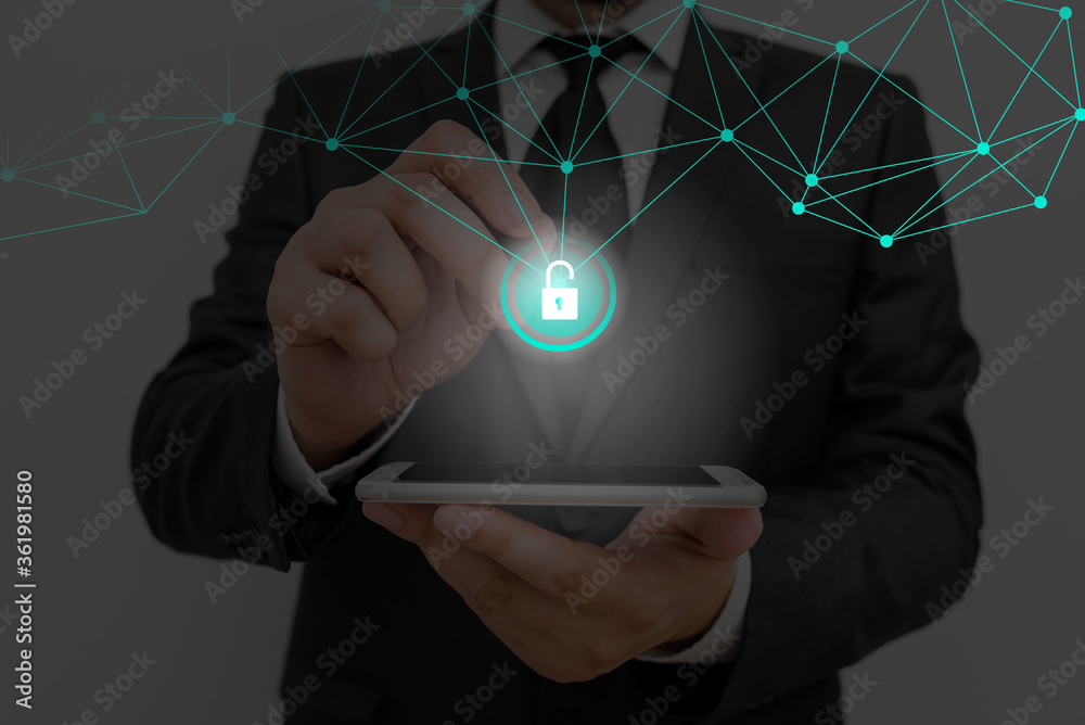 Poster graphics padlock for web data information security application system
