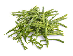 Thai local vegetable, Senegalia pennata or Acacia pennata or Cha-om (Thai Language) on wooden background