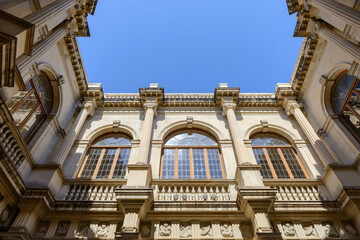 Heraklion. Crete Island. Venetian Loggia, looking up to the atrium from the building's courtyard. Loggia houses the town hall of Heraklion. August 18, 2017.