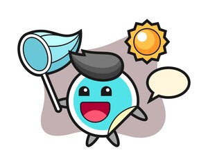 Sticker cartoon is catching butterfly