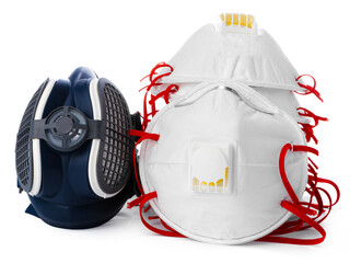 Medical respirator masks isolated on white background