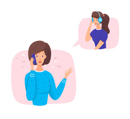 Vector character illustration of woman calling call centre