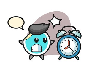 Sticker cartoon surprised with a giant alarm clock