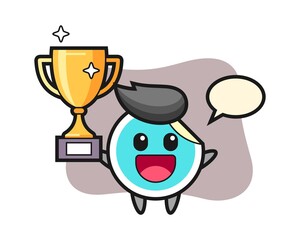 Sticker cartoon happy holding up the golden trophy