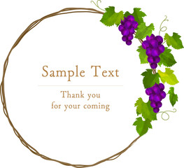 紫色のぶどうと蔦の丸フレーム、リース