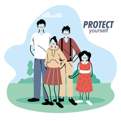 Fototapeta premium family with mask in nature