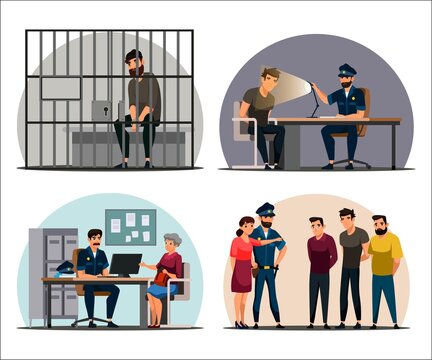 Vector character illustration of police work scenes set