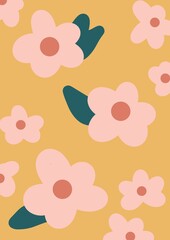Flower simple minimalistic seamless pattern graphic design for paper, textile print, page fill. Floral background with hand drawn wild flowers, herbs and leaves. Cute design for girls, kids.