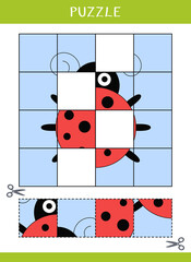 Puzzle for kids. Simple educational game. Cut and glue
