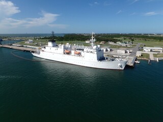 White military ship in port