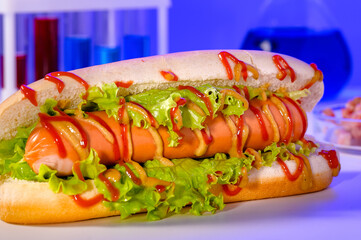 .Synthetic meat production. Checking the product for suitability in the laboratory. Artificial meat is the food of the future. Test tube meat.