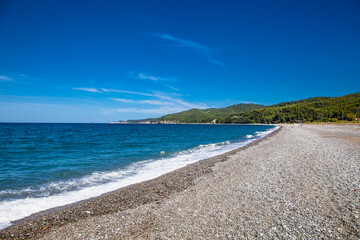 Beautiful panoramic view on Psaropouli  beach,  Evia island. Greece.