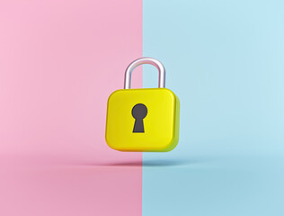 Lock Isolated On pastel abstract background. minimal concept. 3d rendering