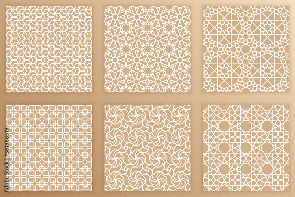 Wall mural Arabic geometric seamless patterns set. Arabesque backgrounds. Vector illustration of tileable Islamic art textures