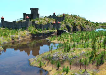 Fototapeta na wymiar 3D Rendering Medieval Landscape