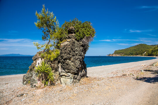 Beautiful panoramic view on Psaropouli  beach,  Evia island. Greece.