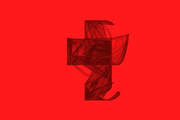 Abstract cross in red background. 3D rendering