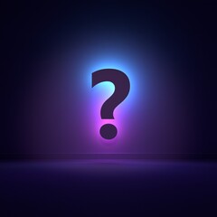 Question mark lit from behind on a dark background. 3D rendering / render