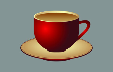 Vector of red tea cup with saucer.
