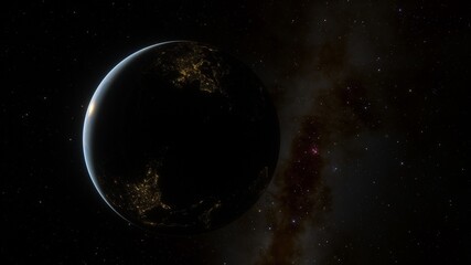 Fototapeta na wymiar View of planet earth from space, detailed planet surface, science fiction wallpaper, cosmic landscape 3D render