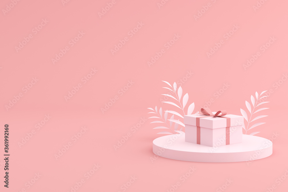 Poster mock up of gift box on pink background. 3d rendering.