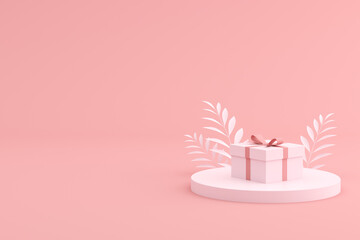 Mock up of gift box on pink background. 3D rendering.	