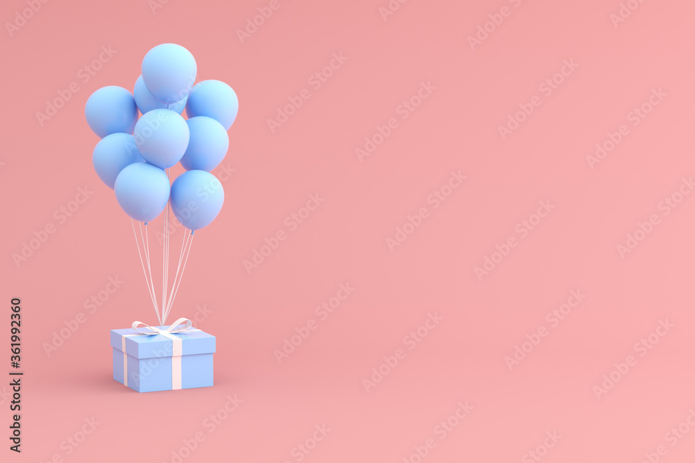 Poster Mock up of gift box and balloons in minimal style. 3D rendering.	
